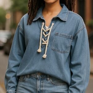 NWT, REPUBLIC Denim Lace-Up Pullover. Size M